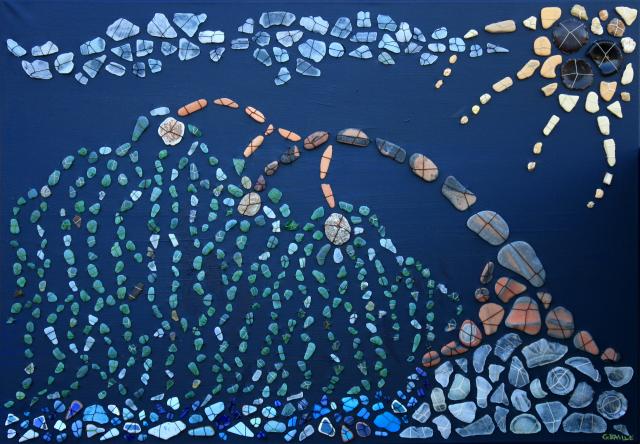 Rifornimento (2013) - 70x100 cm - Sassi e vetri levigati dal mare e cuciti su tela