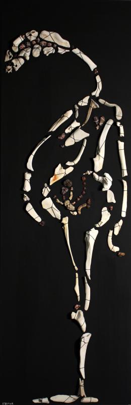 Clandestina, 2012 -150x50 cm - sassi e ossa levigati dal mare e cuciti su tela