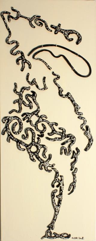 Ballando, 2011 - 100x40 cm - creta dipinta e cucita su tela